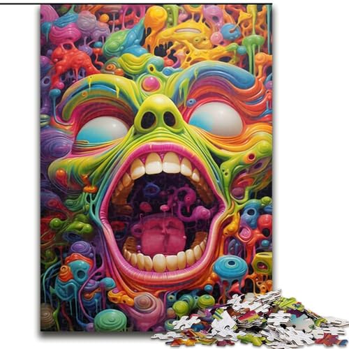 Puzzle 1000 Teile für Erwachsene, Psychedelisches Totenkopf-Puzzle aus Holz, Perfekt für Halloween, Weihnachten, Geburtstagsgeschenk, 1000 Stück(50x75cm) von XHAXING