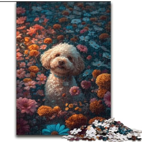 Puzzle 1000 Teile für Erwachsene, Pudel in den Blumen, aus Pappe, mit interaktivem Familienspiel, Kinder ab 10 Jahren, 1000 Teile(26x38cm) von XHAXING