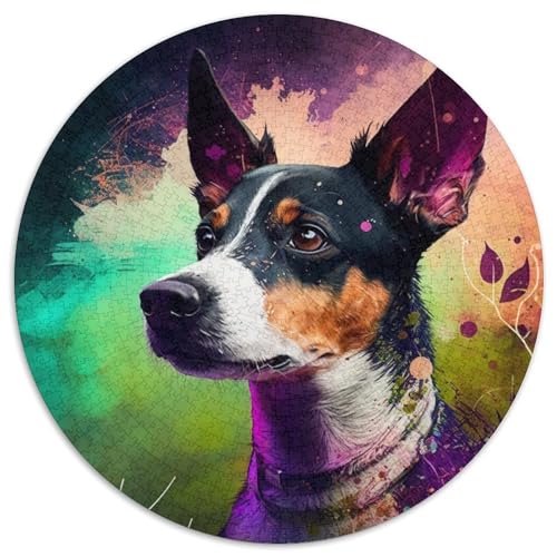 Puzzle 1000 Teile für Erwachsene, Rat Terrier, rund, aus Pappe, für Reiseliebhaber und Paare, anspruchsvolles Spielzeug (Größe 67,5 x 67,5 cm) von XHAXING