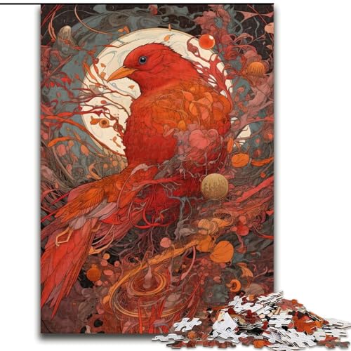 Puzzle 1000 Teile für Erwachsene, Roter Vogel, Puzzle aus Holz, perfekt für Halloween, Weihnachten, Geburtstagsgeschenk, 1000 Stück(50x75cm) von XHAXING