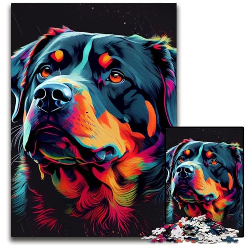 Puzzle 1000 Teile für Erwachsene, Rottweiler, bunter Hund, Holzpuzzle, Familienaktivität, Heimdekoration, 50x75cm Puzzle 1000 Teile für Erwachsene, Rottweiler, bunter Hund, Holzpuzzle, Familienaktivität, Heimdekoration, 50x75cm von XHAXING