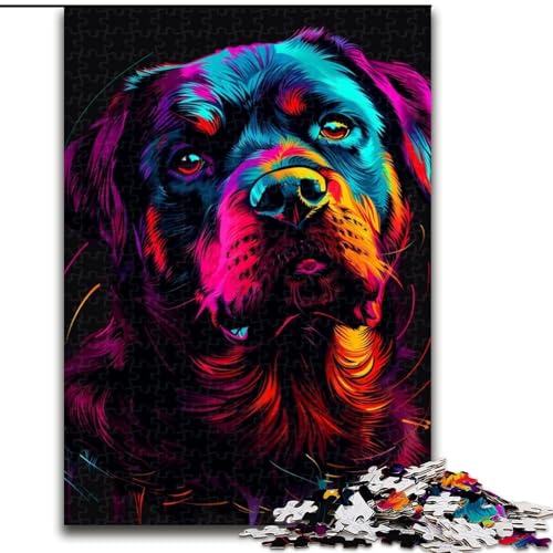 Puzzle 1000 Teile für Erwachsene, Rottweiler DJ Neon, aus Pappe, für Teenager und Familienspaß – DIY-Denkspiel, Geschenk, 1000 Teile(26x38cm) von XHAXING