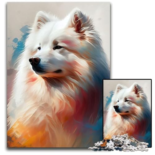 Puzzle 1000 Teile für Erwachsene, Samojede, Malerei, Hund, Papppuzzle, Familienaktivität, Heimdekoration, 26x38cm von XHAXING