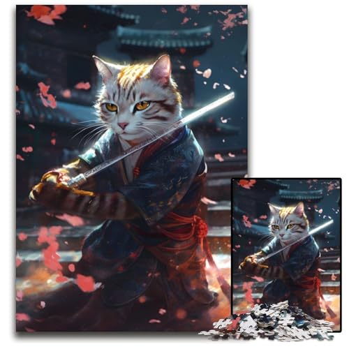 Puzzle 1000 Teile für Erwachsene, Samurai-Katzen-Schwerter-Tanz-Puzzles für Erwachsene, Denkspiel für Teenager, 50x75cm Puzzle 1000 Teile für Erwachsene, Samurai-Katzen-Schwerter-Tanz-Puzzles für Erwachsene, Denkspiel für Teenager, 50x75cm von XHAXING