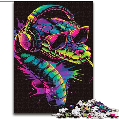 Puzzle 1000 Teile für Erwachsene, Schlange mit Sonnenbrille, Puzzle aus Holz, geeignet für Geburtstage, Halloween, Thanksgiving, Ostern, 1000 Stück(50x75cm) von XHAXING