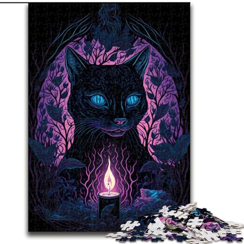 Puzzle 1000 Teile für Erwachsene, Schwarzlicht-Katzen-Puzzle aus Holz, anspruchsvolles DIY-Denkspiel, interaktives Familienspiel, 1000 Teile(50x75cm) von XHAXING