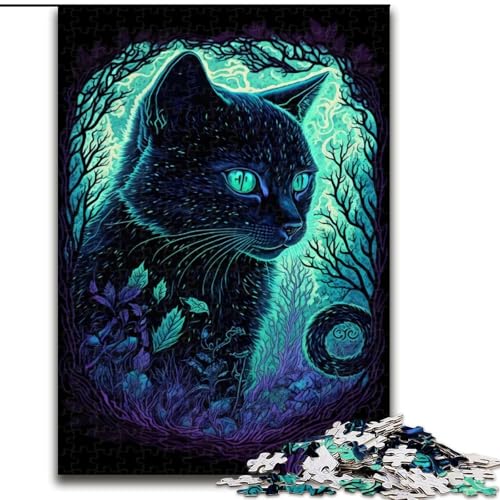 Puzzle 1000 Teile für Erwachsene, Schwarzlicht-Katzen-Puzzle aus Holz, perfekt für Halloween, Weihnachten, Geburtstagsgeschenk, 1000 Stück(50x75cm) von XHAXING