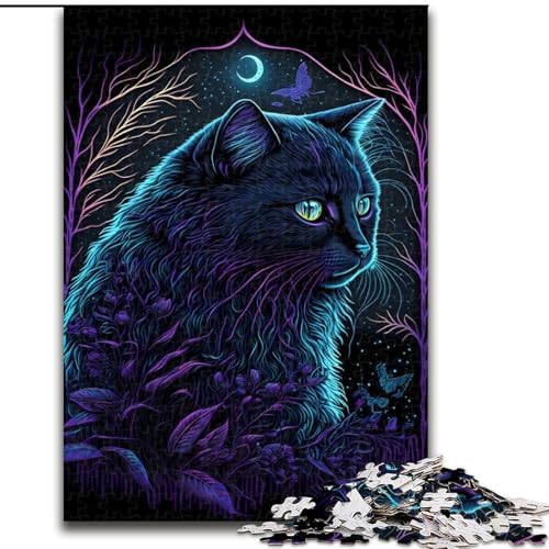 Puzzle 1000 Teile für Erwachsene, Schwarzlicht-Katzen-Puzzle aus Pappe, anspruchsvolles DIY-Denkspiel, interaktives Familienspiel, 1000 Teile(26x38cm) von XHAXING