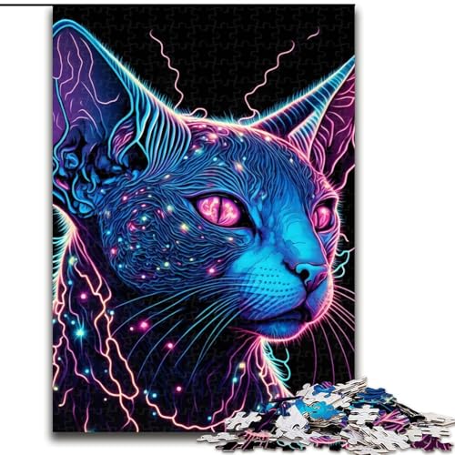 Puzzle 1000 Teile für Erwachsene, Schwarzlicht-Katzen-Puzzle aus Pappe, anspruchsvolles DIY-Denkspiel, interaktives Familienspiel, 1000 Teile(26x38cm) von XHAXING