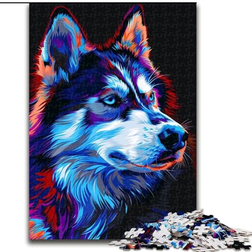 Puzzle 1000 Teile für Erwachsene, Siberian Husky Neon-Puzzle aus Holz, perfekt für Familienspaß, Partyspiele, Geburtstagsparty-Geschenke, 1000 Stück(50x75cm) von XHAXING