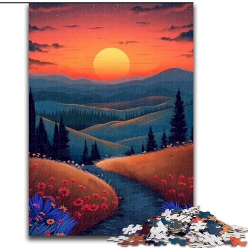 Puzzle 1000 Teile für Erwachsene, Sonnenuntergang auf der Straße, Puzzle aus Holz, interaktives Familienspiel, Denksportgeschenk, Lernspielzeug, 1000 Teile(50x75cm) von XHAXING