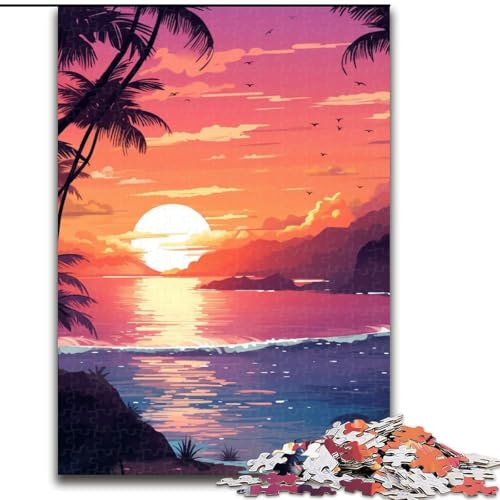 Puzzle 1000 Teile für Erwachsene, Sonnenuntergang von Einer Insel, Puzzle aus Holz, perfekt für Halloween, Weihnachten, Geburtstagsgeschenk, 1000 Stück(50x75cm) von XHAXING