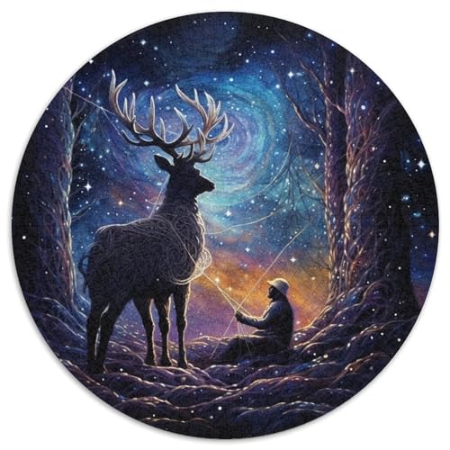 Puzzle 1000 Teile für Erwachsene, Sternennacht-Hirsch, runde Papierpuzzles, Denksportaufgabe, interaktives Familienspiel, geeignet für Kinder ab 14 Jahren (67,5 x 67,5 cm) von XHAXING