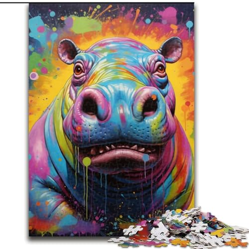 Puzzle 1000 Teile für Erwachsene, Tier-Nilpferd-Puzzles aus Pappe, anspruchsvolles DIY-Denkspiel, interaktives Familienspiel, 1000 Teile(26x38cm) von XHAXING