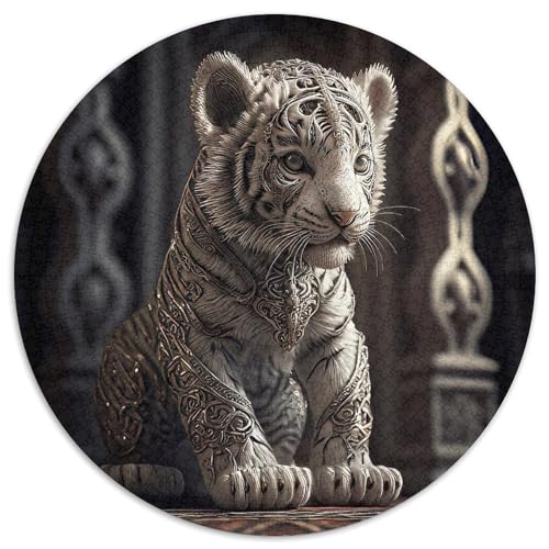 Puzzle 1000 Teile für Erwachsene, Tiger, rund, Kartonpuzzle, Familienspielabend, Heimdekoration und Gehirntrainingsgeschenk (Größe 67,5 x 67,5 cm) von XHAXING