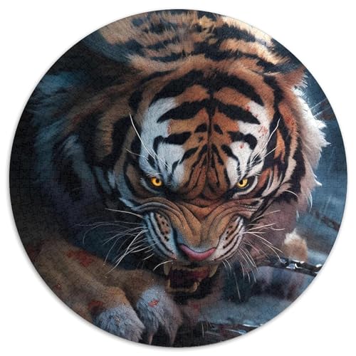 Puzzle 1000 Teile für Erwachsene, Tiger, rund, aus Pappe, Puzzle für Reiseliebhaber und Paare, anspruchsvolles Spielzeug (Größe 67,5 x 67,5 cm) von XHAXING