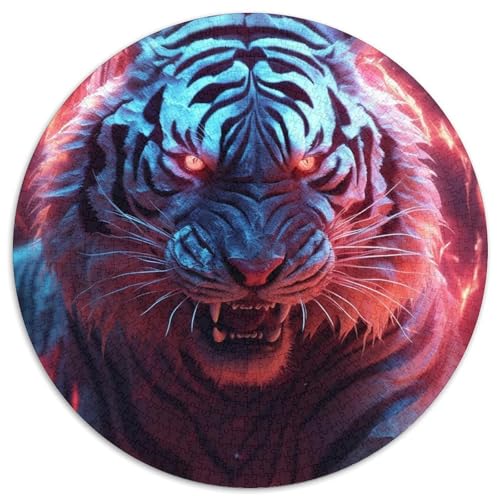 Puzzle 1000 Teile für Erwachsene, Tiger, rund, aus Pappe, ideales Weihnachts- oder Geburtstagsgeschenk, Partyspiel-Spielzeug (Größe 67,5 x 67,5 cm) von XHAXING