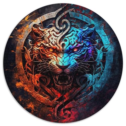 Puzzle 1000 Teile für Erwachsene, Tiger, rund, aus Pappe, ideales Weihnachts- oder Geburtstagsgeschenk, Partyspiel-Spielzeug (Größe 67,5 x 67,5 cm) von XHAXING