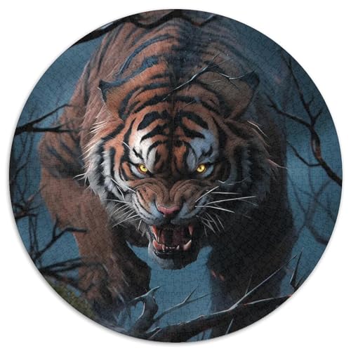 Puzzle 1000 Teile für Erwachsene, Tiger, runde Papierpuzzles, Denksportaufgabe, interaktives Familienspiel, geeignet für Kinder ab 14 Jahren (67,5 x 67,5 cm) von XHAXING