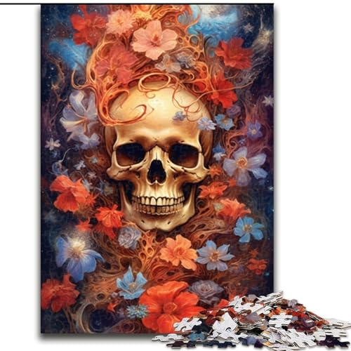 Puzzle 1000 Teile für Erwachsene, Totenköpfe und Blumen, aus Pappe, geeignet für Geburtstage, Halloween, Thanksgiving, Ostern, 1000 Teile(26x38cm) von XHAXING