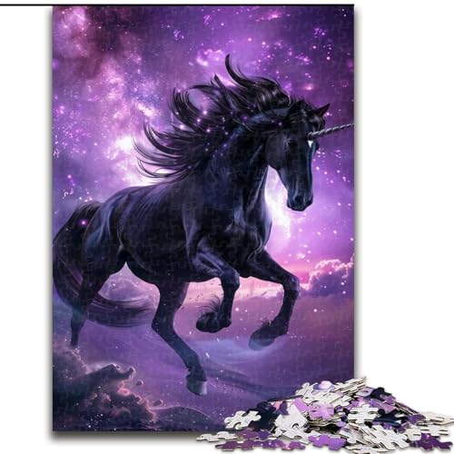 Puzzle 1000 Teile für Erwachsene, Traum-Puzzle mit schwarzem Pferd, aus Pappe, interaktives Familienspiel, Denksportgeschenk, Lernspielzeug, 1000 Teile(26x38cm) von XHAXING