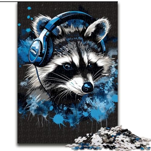 Puzzle 1000 Teile für Erwachsene, Waschbär mit Kopfhörern, Puzzle aus Holz, geeignet für Geburtstage, Halloween, Thanksgiving, Ostern, 1000 Teile(50x75cm) von XHAXING
