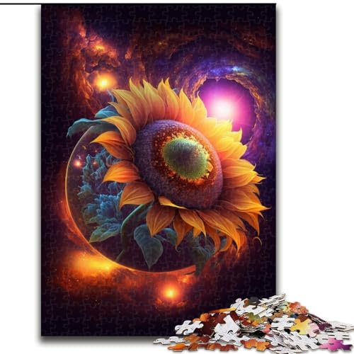 Puzzle 1000 Teile für Erwachsene, Weltraum-Sonnenblumen-Puzzle aus Holz, schwieriges Denkspiel für Jugendliche, 1000 Teile(50x75cm) von XHAXING