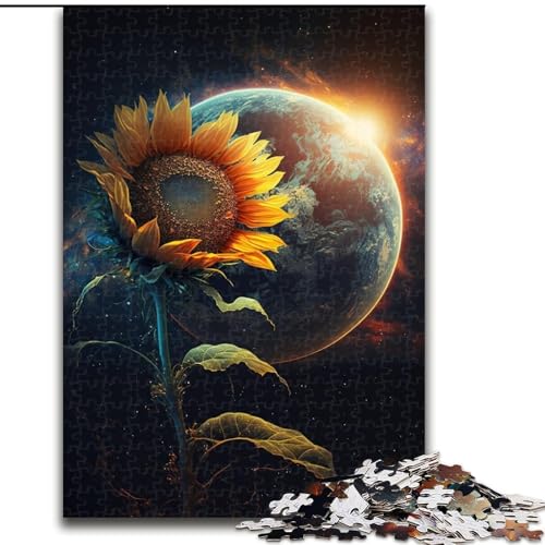 Puzzle 1000 Teile für Erwachsene, Weltraum-Sonnenblumen-Puzzle aus Pappe, anspruchsvolles DIY-Denkspiel, interaktives Familienspiel, 1000 Teile(26x38cm) von XHAXING
