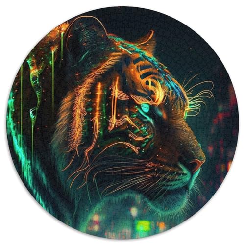 Puzzle 1000 Teile für Erwachsene, Wilder Tiger, rund, aus Pappe, für Reiseliebhaber und Paare, anspruchsvolles Spielzeug (Größe 67,5 x 67,5 cm) von XHAXING