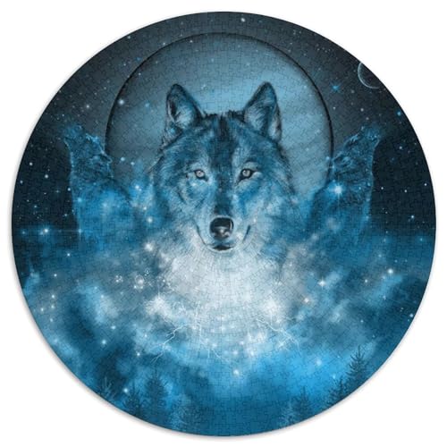Puzzle 1000 Teile für Erwachsene, Wolf, rund, aus Pappe, ideales Weihnachts- oder Geburtstagsgeschenk, Partyspiel-Spielzeug (Größe 67,5 x 67,5 cm) von XHAXING