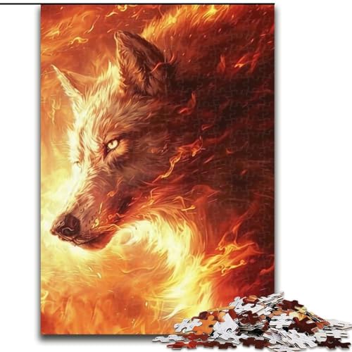 Puzzle 1000 Teile für Erwachsene, Wolf mit Feuer, Puzzle aus Holz, geeignet für Geburtstage, Halloween, Thanksgiving, Ostern, 1000 Stück(50x75cm) von XHAXING