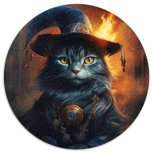 Puzzle 1000 Teile für Erwachsene, Zaubererkatze, rund, Papppuzzle, Familienspielabend, Heimdekoration und Gehirntrainingsgeschenk (Größe 67,5 x 67,5 cm) von XHAXING