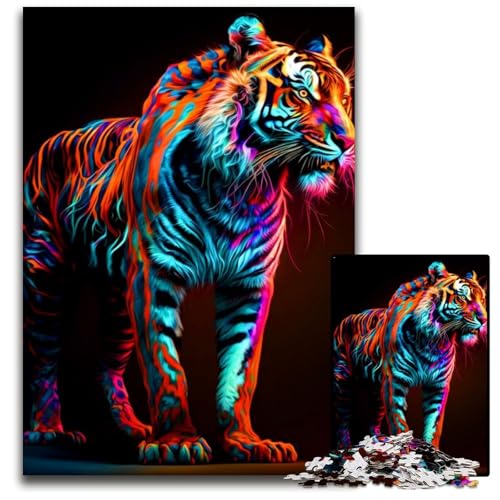 Puzzle 1000 Teile für Erwachsene, bunter Tiger. Holzpuzzle, Familienaktivität, Heimdekoration zum Selbermachen, 26 x 38 cm Puzzle 1000 Teile für Erwachsene, bunter Tiger. Holzpuzzle, Familienaktivität, Heimdekoration zum Selbermachen, 26 x 38 cm von XHAXING