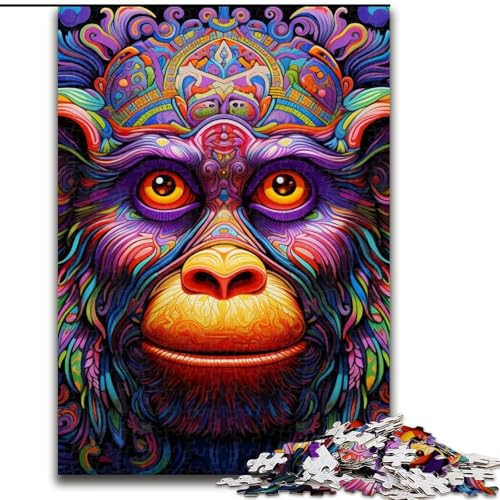 Puzzle 1000 Teile für Erwachsene, buntes Affen-Puzzle aus Holz, mit interaktivem Familienspiel, Altersgruppen ab 10 Jahren, 1000 Stück(50x75cm) von XHAXING