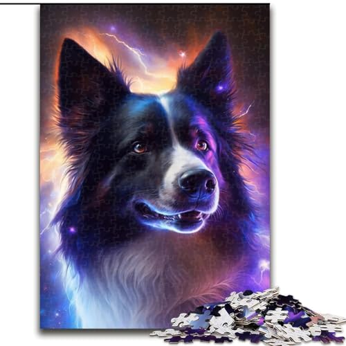 Puzzle 1000 Teile für Erwachsene, buntes Border Collie-Puzzle aus Holz, perfekt für Halloween, Weihnachten, Geburtstagsgeschenk, 1000 Stück(50x75cm) von XHAXING