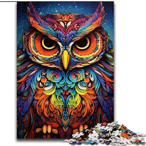 Puzzle 1000 Teile für Erwachsene, buntes Eulen-Kunstpuzzle aus Holz, interaktives Familienspiel, Denksportgeschenk, Lernspielzeug, 1000 Teile(50x75cm) von XHAXING