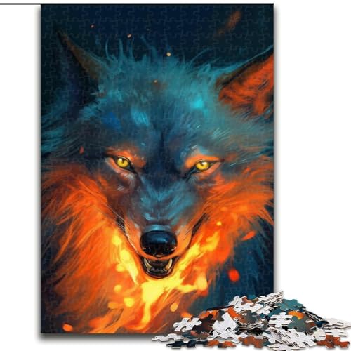 Puzzle 1000 Teile für Erwachsene, buntes Feuerwolf-Puzzle aus Pappe, geeignet für Geburtstage, Halloween, Thanksgiving, Ostern, 1000 Teile(26x38cm) von XHAXING