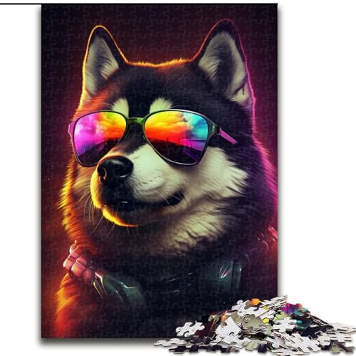 Puzzle 1000 Teile für Erwachsene, buntes Husky-Hunde-Puzzle aus Holz, perfekt für Halloween, Weihnachten, Geburtstagsgeschenk, 1000 Stück(50x75cm) von XHAXING