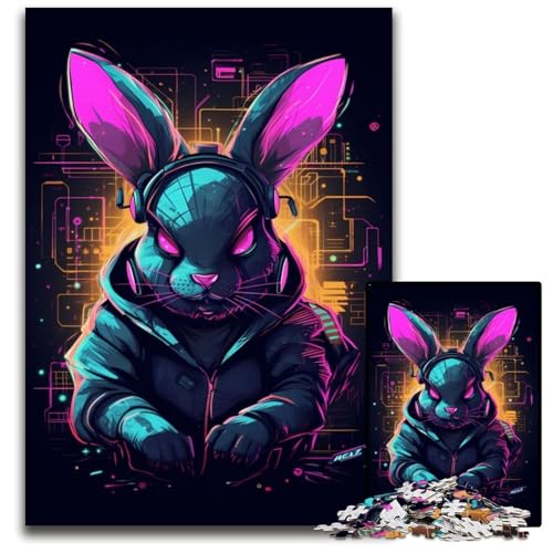 Puzzle 1000 Teile für Erwachsene, buntes Kaninchen, Musik-Puzzle für Erwachsene, Denksportspiel für Teenager, 50x75cm von XHAXING