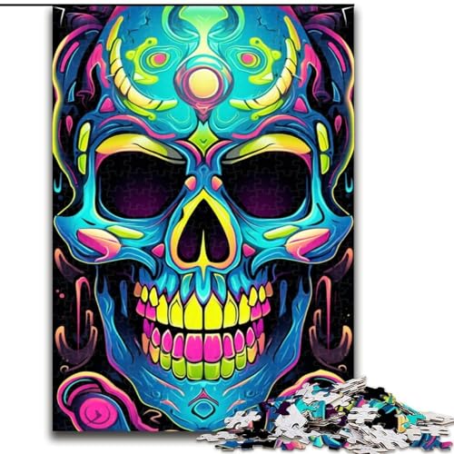 Puzzle 1000 Teile für Erwachsene, buntes Neon-Graffiti-Totenkopf-Puzzle aus Holz, für Teenager und Familienspaß – DIY-Denkspiel als Geschenk, 1000 Teile(50x75cm) von XHAXING
