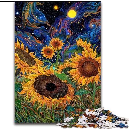 Puzzle 1000 Teile für Erwachsene, buntes Sonnenblumen-Kunstpuzzle aus Pappe, Weihnachten, Halloween, Ostern, Neujahr, 1000 Teile(26x38cm) von XHAXING