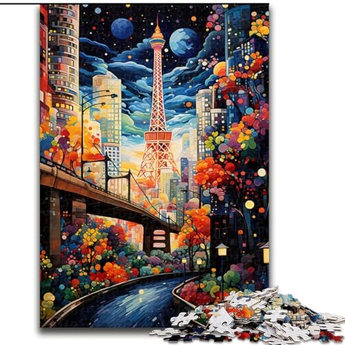 Puzzle 1000 Teile für Erwachsene, buntes Tokio-Stadtpuzzle aus Holz, interaktives Familienspiel, Denksportgeschenk, Lernspielzeug, 1000 Teile(50x75cm) von XHAXING
