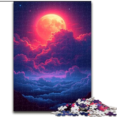 Puzzle 1000 Teile für Erwachsene, dunkelblaue und rote Wolken, aus Pappe, interaktives Familienspiel, Heimdekoration zum Selbermachen, anspruchsvolles Denkspiel als Geschenk, 1000 Teile(26x38cm) von XHAXING