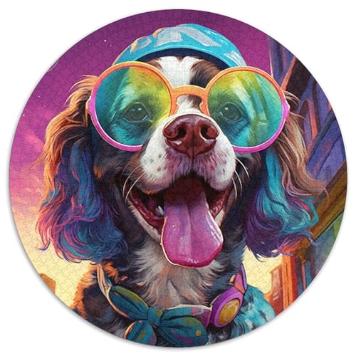 Puzzle 1000 Teile für Erwachsene, farbenfroher Kunsthund, rund, aus Pappe, Puzzle für Reiseliebhaber und Paare, anspruchsvolles Spielzeug (Größe 67,5 x 67,5 cm) von XHAXING
