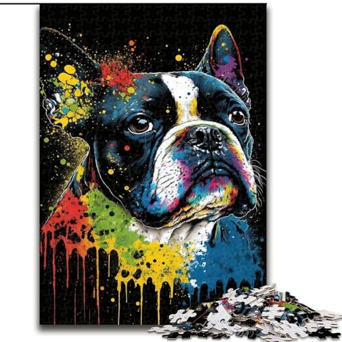 Puzzle 1000 Teile für Erwachsene, farbenfrohes Bulldoggen-Puzzle aus Pappe, interaktives Familienspiel, Denksportgeschenk, Lernspielzeug, 1000 Teile(26x38cm) von XHAXING