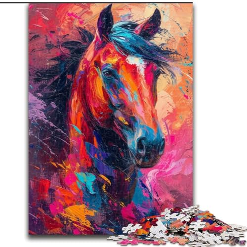 Puzzle 1000 Teile für Erwachsene, farbenfrohes Kunst-Pferde-Puzzle aus Holz, mit interaktivem Familienspiel, Altersgruppen 并不想+ 1000pcs(50x75cm) von XHAXING