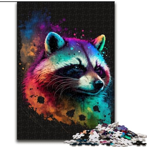 Puzzle 1000 Teile für Erwachsene, farbenfrohes Waschbär-Puzzle aus Pappe, perfekt für Halloween, Weihnachten, Geburtstagsgeschenk, 1000 Teile(26x38cm) von XHAXING