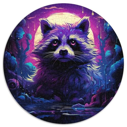 Puzzle 1000 Teile für Erwachsene, psychedelisches Tier, Waschbär, rund, Papierpuzzle, pädagogische Aktivität für kognitive Fähigkeiten, Verbesserung der kognitiven Fähigkeiten (67,5 x 67,5 cm) von XHAXING