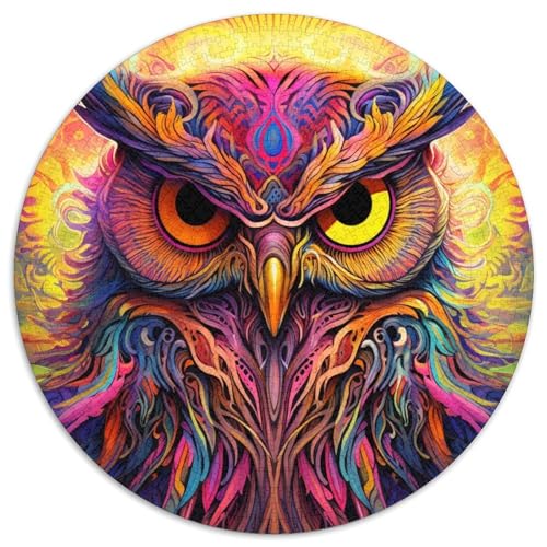 Puzzle 1000 Teile für Erwachsene, rosa Eule, runde Papierpuzzles, Denksportaufgabe, interaktives Familienspiel, geeignet für Kinder ab 14 Jahren (67,5 x 67,5 cm) von XHAXING