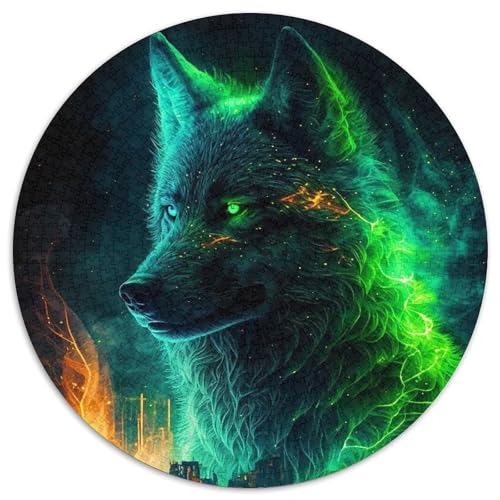 Puzzle 1000 Teile für Erwachsene, runder Kartonpuzzle „Grüner Wolf“ für Reiseliebhaber und Paare, anspruchsvolles Spielzeug (Größe 67,5 x 67,5 cm) von XHAXING